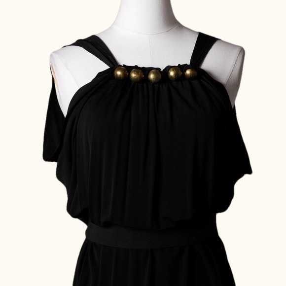 YIGAL AZROUEL Black Dress with Gold Bead Embellished Neckline - Picture 2 of 6